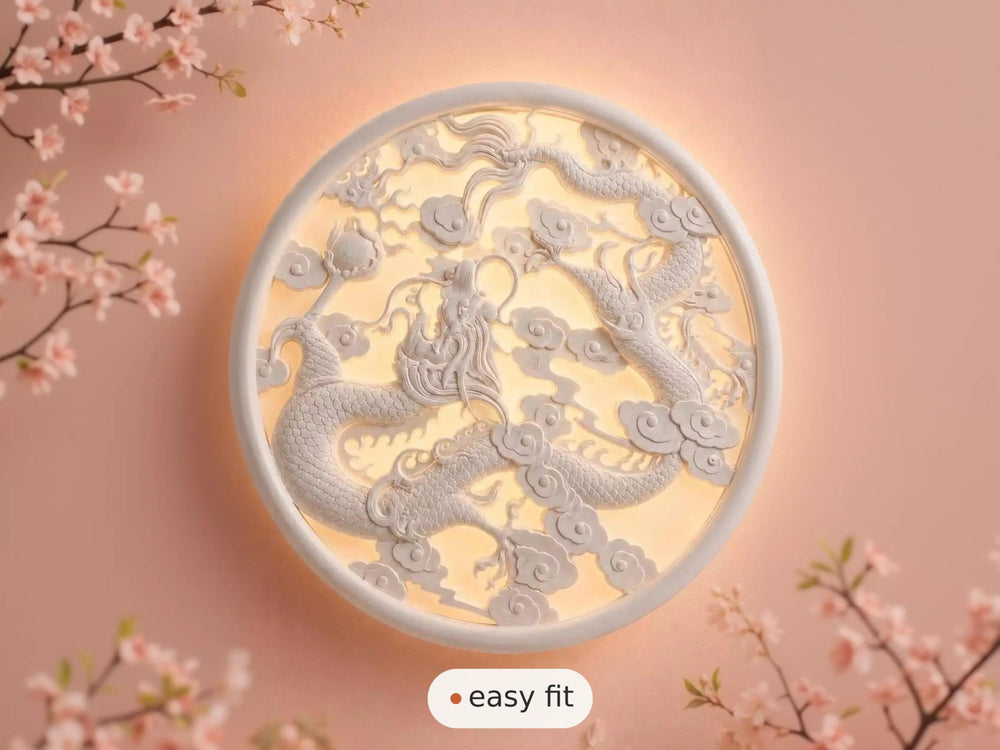 Wall Light | Dragon Blossom Japandi Plaster Wall Sconce | Backlit Relief Uplighter | Paintable | LED Included | Easy Fit | Handmade UK