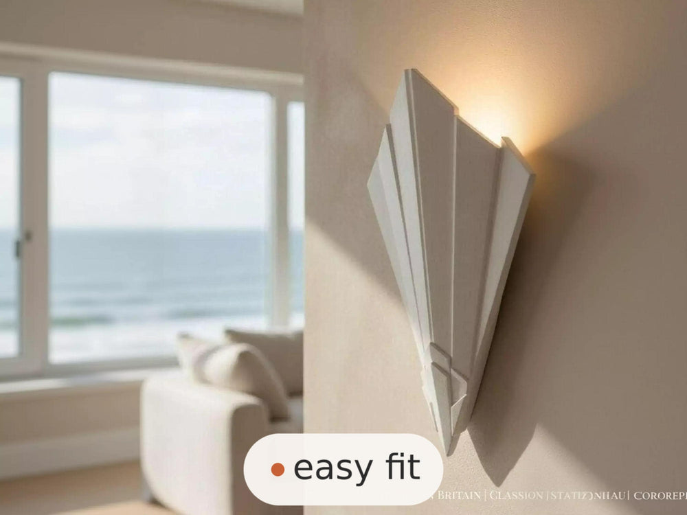 Wall Light | Solara Sunburst Art Deco Plaster Wall Sconce | Fan Uplighter | Paintable | LED Included | Easy Fit | Handmade UK