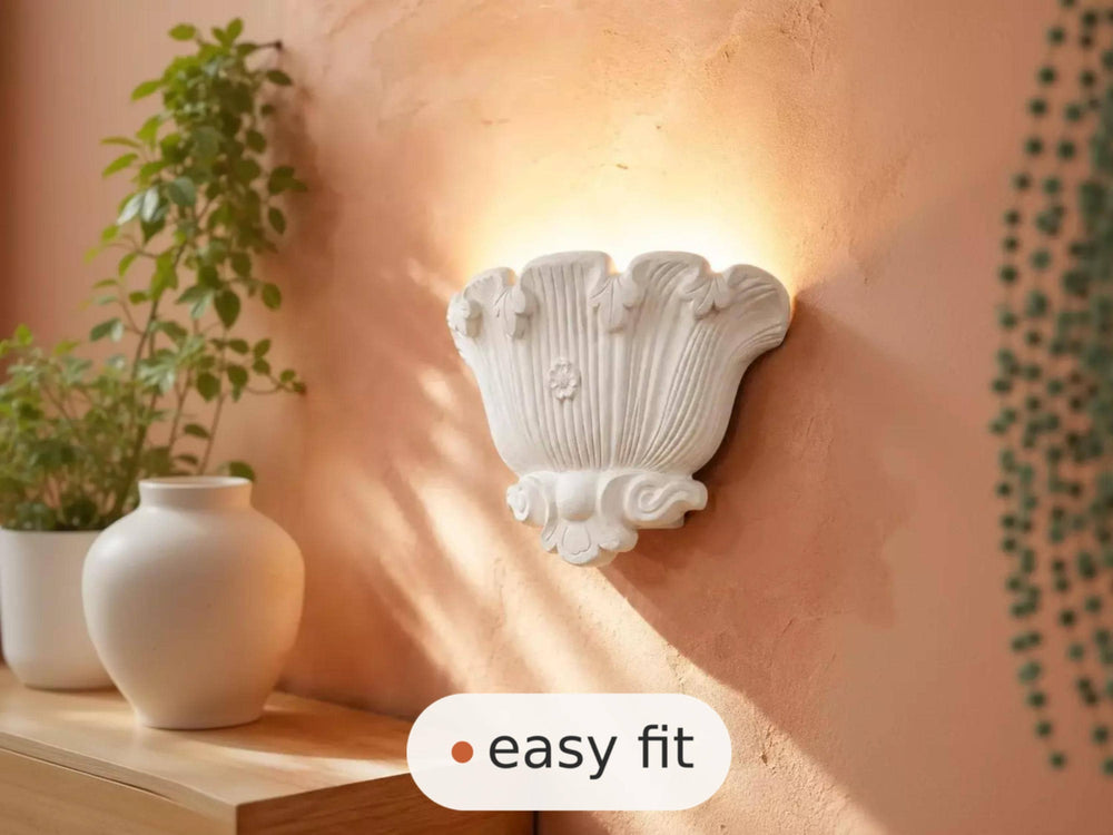 Wall Light | Triton Large Shell Plaster Wall Sconce | Art Deco Coastal Uplighter | Paintable | LED Included | Easy Fit | Handmade UK