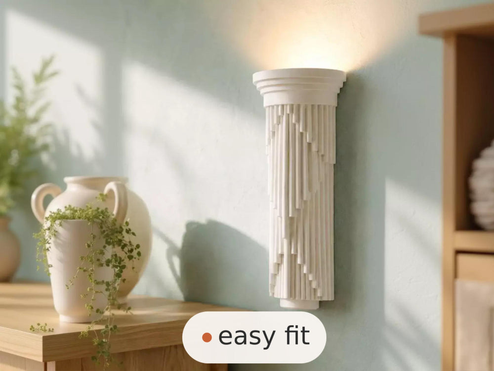 Wall Light | Imperial Art Deco Column Plaster Wall Sconce | Fluted Uplighter | Paintable | LED Included | Easy Fit | Handmade UK