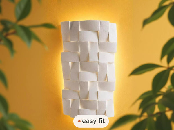 Wall Light | Labyrinth Geometric Plaster Wall Sconce | Sculptural Textured Uplighter | Paintable | LED Included | Easy Fit | Handmade UK