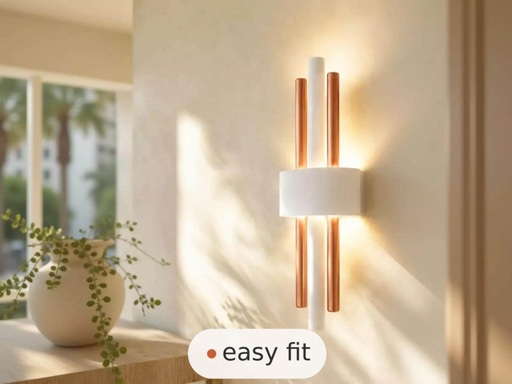 Wall Light | Axis Copper Bauhaus Plaster Wall Sconce | Slim Modernist Uplighter | Paintable | LED Included | Easy Fit | Handmade UK