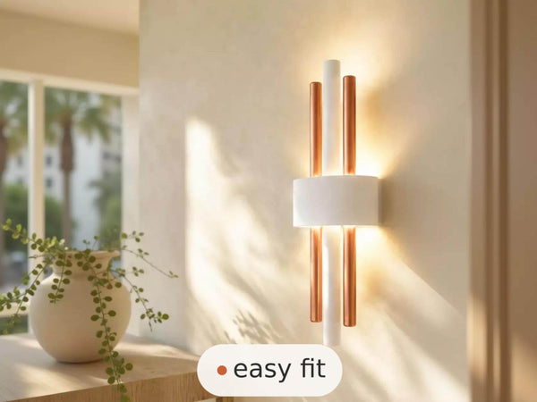 Wall Light | Axis Copper Bauhaus Plaster Wall Sconce | Slim Modernist Uplighter | Paintable | LED Included | Easy Fit | Handmade UK