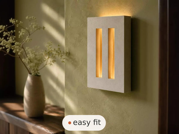 Wall Light | Gemini Twin Slot Minimalist Plaster Wall Sconce | Japandi Uplighter | Paintable | LED Included | Easy Fit | Handmade UK