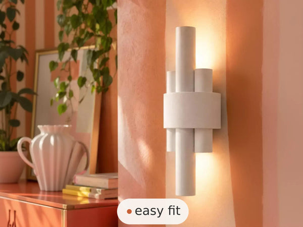 Wall Light | Triad Cylinder Bauhaus Plaster Wall Sconce | Architectural Uplighter | Paintable | LED Included | Easy Fit | Handmade UK