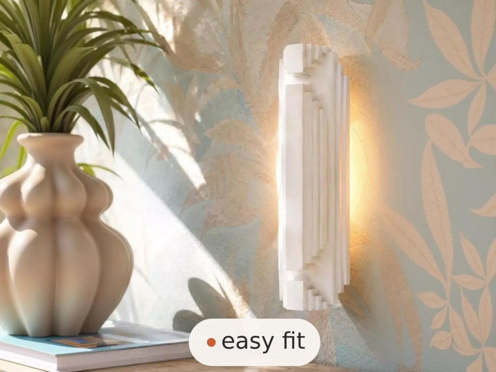 Wall Light | Manhattan Art Deco Plaster Wall Sconce | Skyscraper Stepped Uplighter | Paintable | LED Included | Easy Fit | Handmade UK