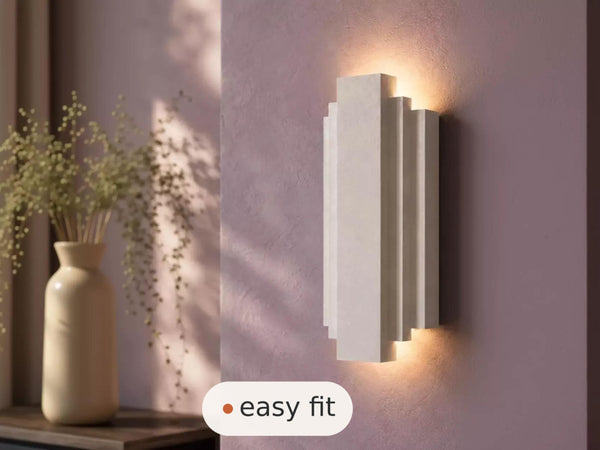 Wall Light | Art Deco Stepped Plaster Wall Sconce | Geometric Ambient Uplighter | Paintable | LED Included | Easy Fit | Handmade UK
