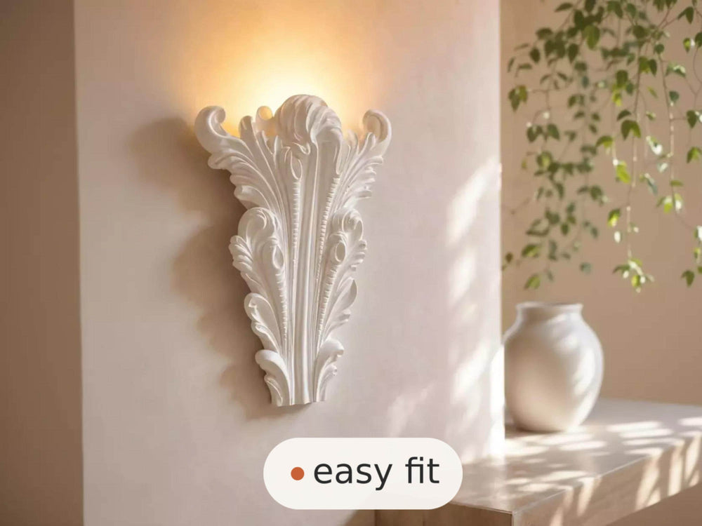 Wall Light | Acanthus Farmhouse Plaster Wall Sconce | Classical Uplighter | Paintable | LED Included | Easy Fit | Handmade UK