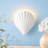 Wall Light | Neptune Shell Plaster Wall Sconce | Coastal Farmhouse Uplighter | Paintable | LED Included | Easy Fit | Handmade UK