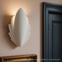 Wall Light | Eden Leaf Botanical Plaster Wall Sconce | Art Nouveau Uplighter | Paintable | LED Included | Easy Fit | Handmade UK