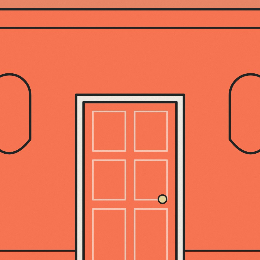 One colour on everything, so the door and mouldings show as shadow and texture.