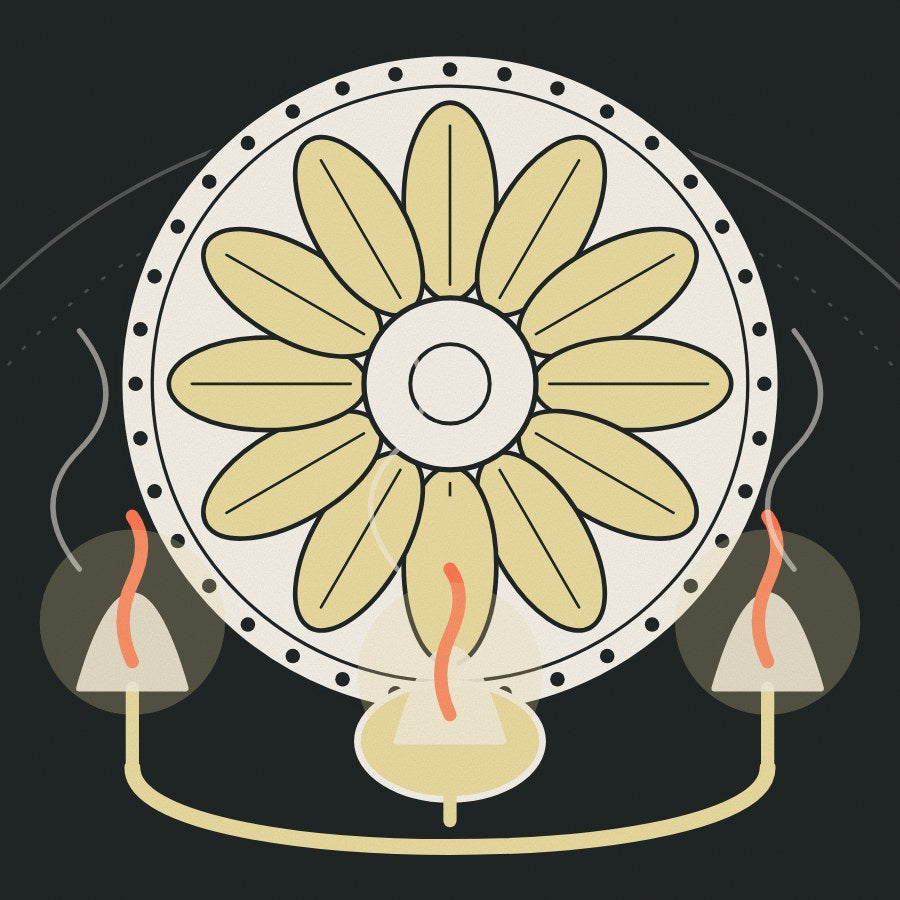 A ceiling rose above a three-arm gas fitting, as it would have hung in a Victorian parlour.