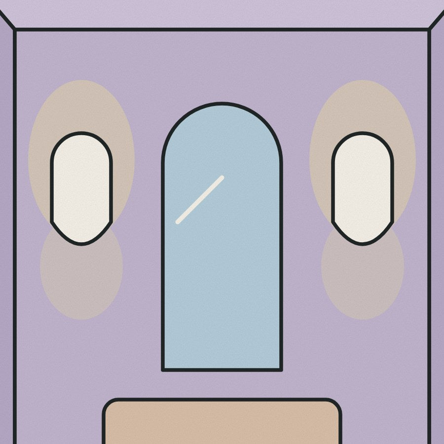 Light on the walls and one reflective surface push a small room outwards.