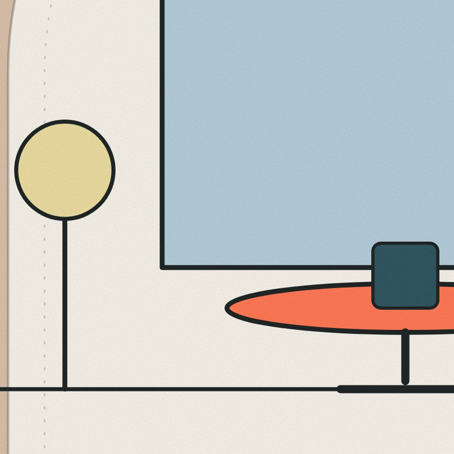A period overdoor over clean modern pieces: contrast works when one shape repeats.