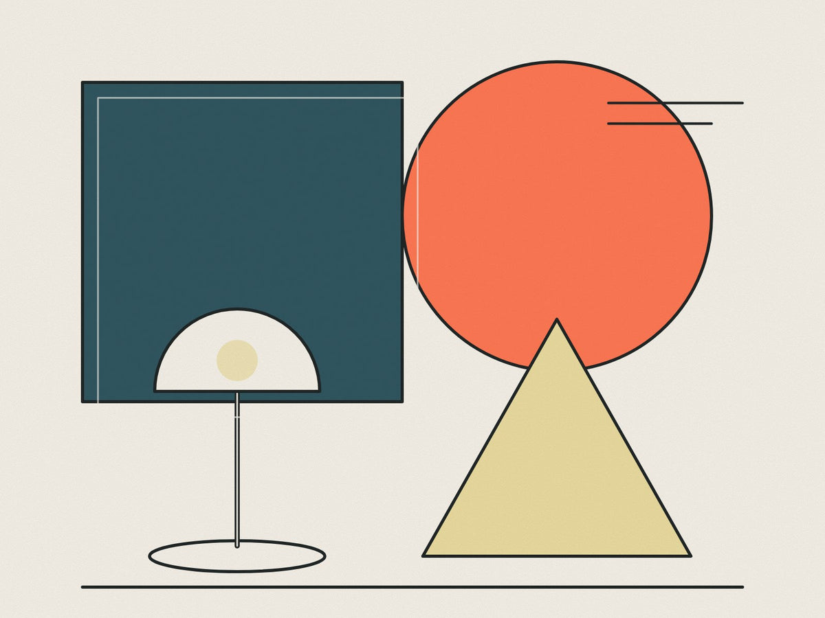 Flare illustration of Bauhaus circle, square and triangle with a glass dome lamp