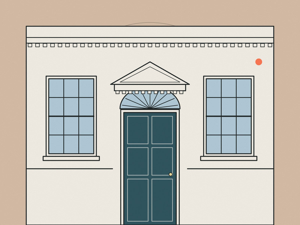 Flare illustration of a Georgian facade with pedimented door, fanlight and sash windows