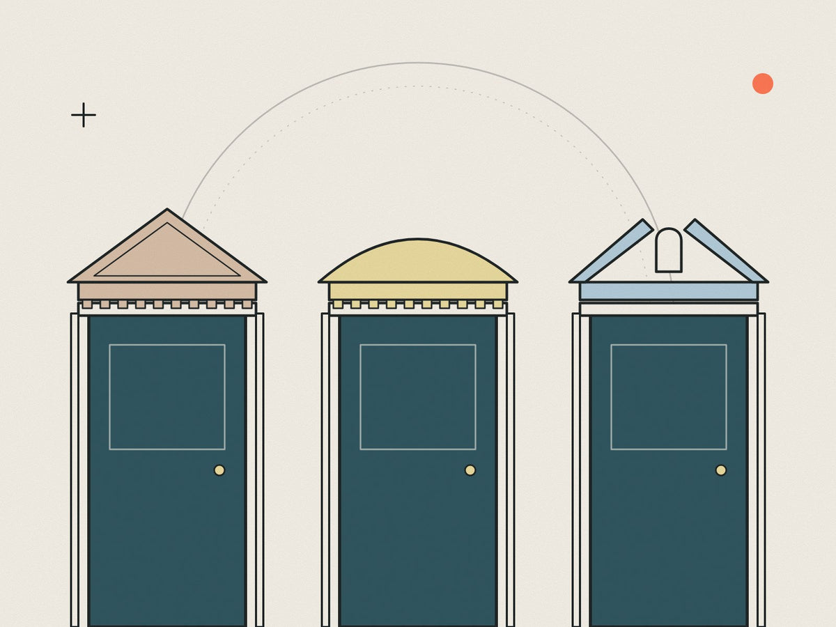 Flare illustration of three doors with triangular, segmental and broken pediments