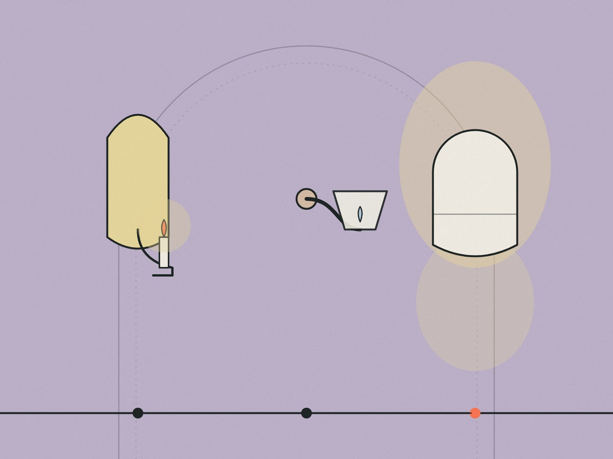 Flare illustration of a candle sconce, gas bracket and plaster wall light in a row