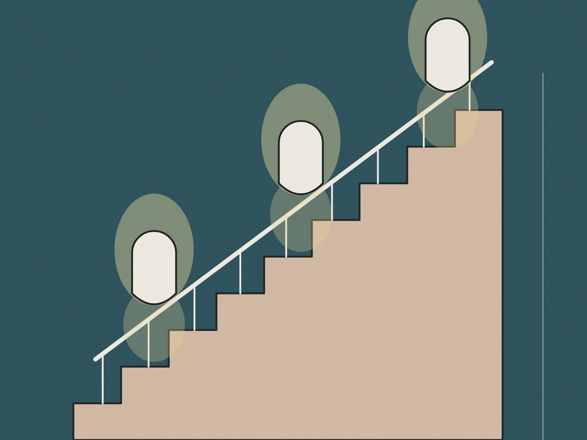 Flare illustration of wall lights glowing up a staircase