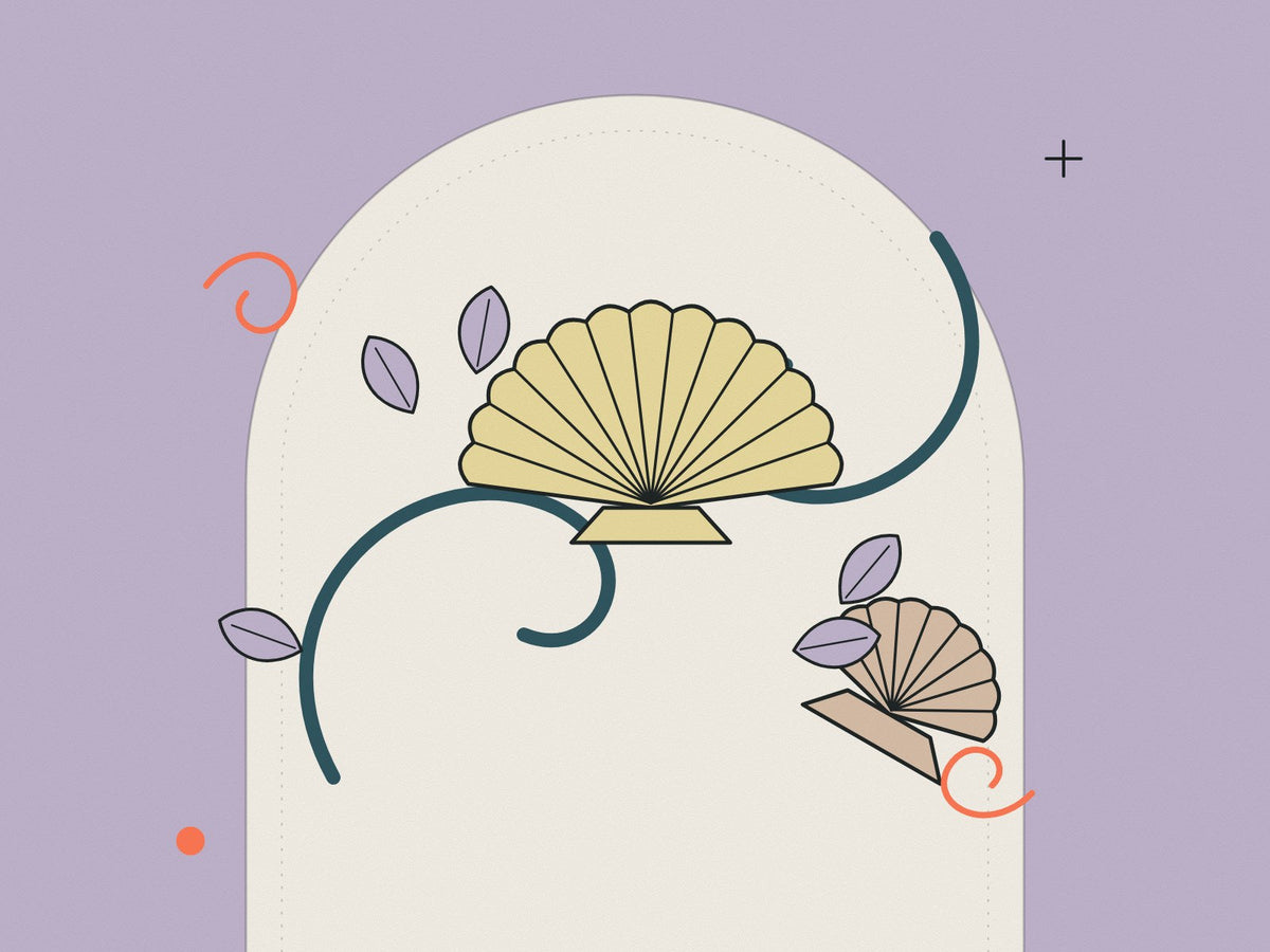 Flare illustration of Rococo scrolls, shells and leaves in an asymmetric arrangement