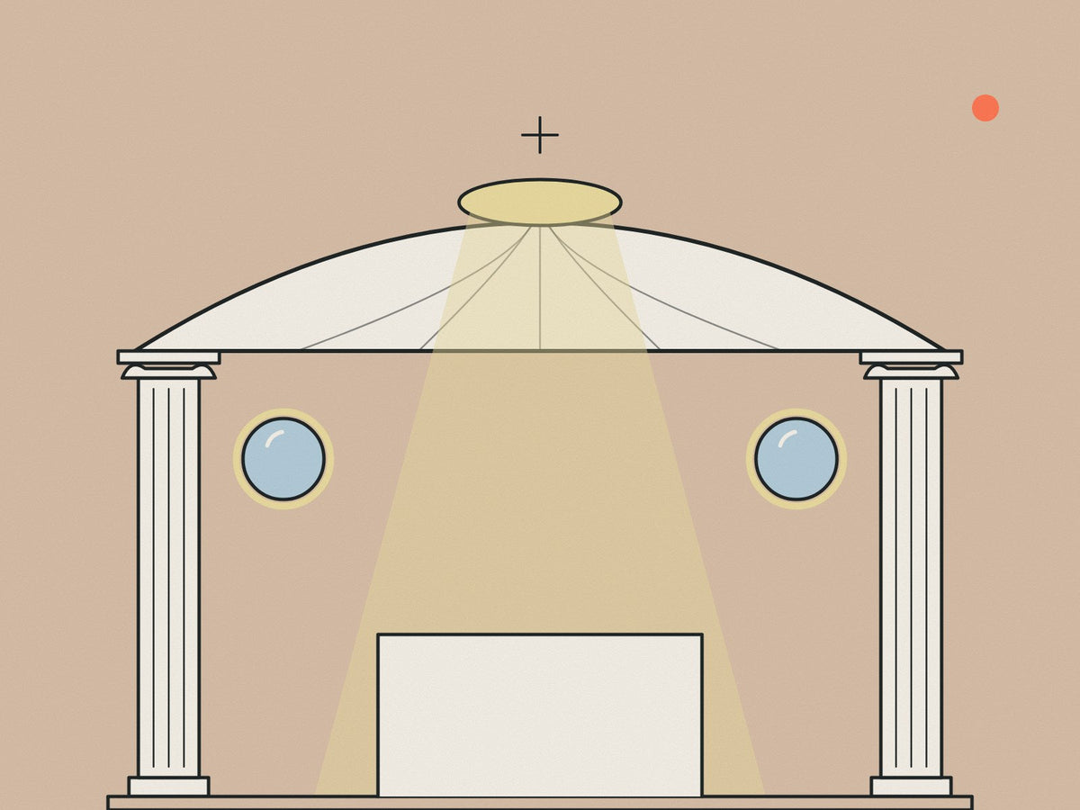 Flare illustration of a shallow dome with a lantern letting light fall between columns