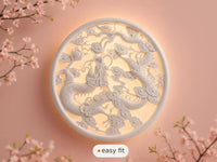 Wall Light | Dragon Blossom Japandi Plaster Wall Sconce | Backlit Relief Uplighter | Paintable | LED Included | Easy Fit | Handmade UK