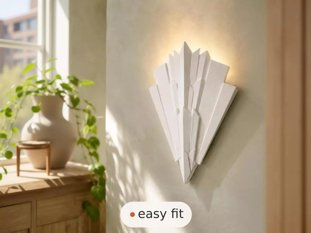 Wall Light | Genesis Art Deco Geometric Plaster Wall Sconce | Sculptural Uplighter | Paintable | LED Included | Easy Fit | Handmade UK