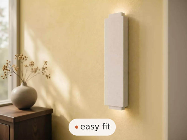Wall Light | Octavian Tall Geometric Plaster Wall Sconce | Minimalist Uplighter | Paintable | LED Included | Easy Fit | Handmade UK