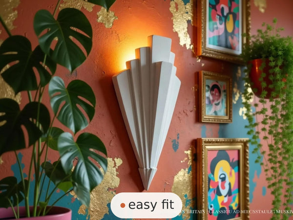 Wall Light | Aurelian Art Deco Plaster Wall Sconce | Layered Fan Uplighter | Paintable | LED Included | Easy Fit | Handmade UK