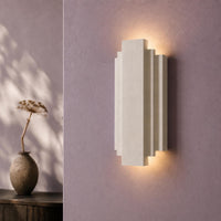 Wall Light | Art Deco Stepped Plaster Wall Sconce | Geometric Ambient Uplighter | Paintable | LED Included | Easy Fit | Handmade UK