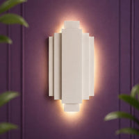 Wall Light | Art Deco Stepped Plaster Wall Sconce | Geometric Ambient Uplighter | Paintable | LED Included | Easy Fit | Handmade UK