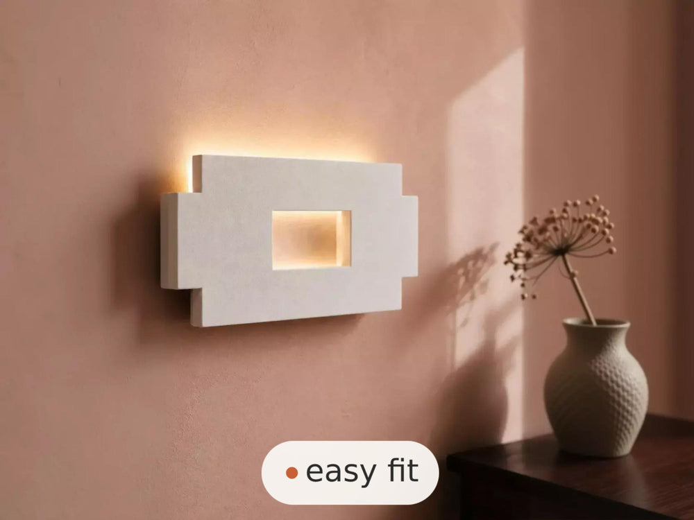 Wall Light | Nero Bauhaus Rectangular Plaster Wall Sconce | Soft Glow Uplighter | Paintable | LED Included | Easy Fit | Handmade UK
