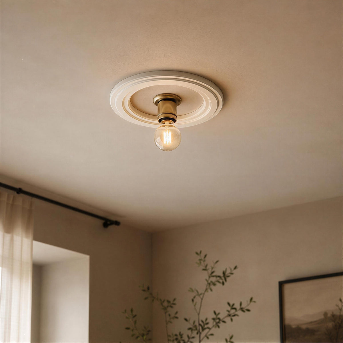 Minimalist Ceiling Medallion | Geometric Plaster Ceiling Rose | Pendant Light | 15 Inch – Ring