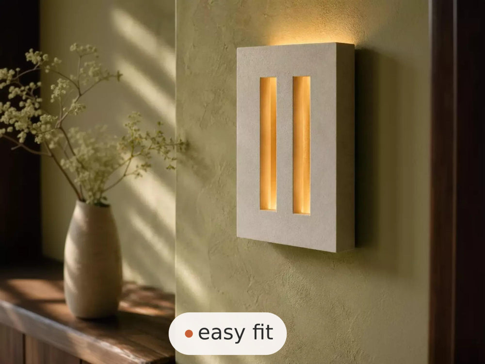 Wall Light | Gemini Twin Slot Minimalist Plaster Wall Sconce | Japandi Uplighter | Paintable | LED Included | Easy Fit | Handmade UK