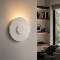 Wall Light | Halo Circular Plaster Wall Sconce | Minimalist Round Uplighter | Paintable | LED Included | Easy Fit | Handmade UK
