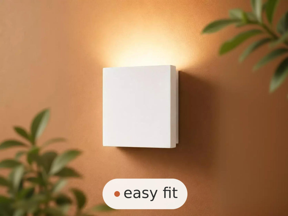 Wall Light | Forma Square Japandi Plaster Wall Sconce | Minimalist Uplighter | Paintable | LED Included | Easy Fit | Handmade UK