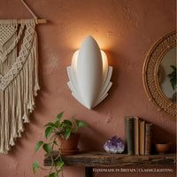 Wall Light | Eden Leaf Botanical Plaster Wall Sconce | Art Nouveau Uplighter | Paintable | LED Included | Easy Fit | Handmade UK