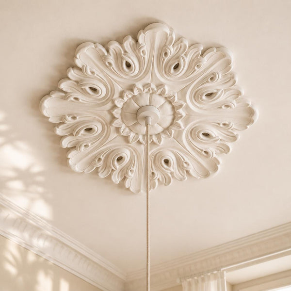Ceiling Rose | Regency Scroll Plaster Medallion | Decorative Ceiling Detail | Paintable | Easy Fit | Handmade UK