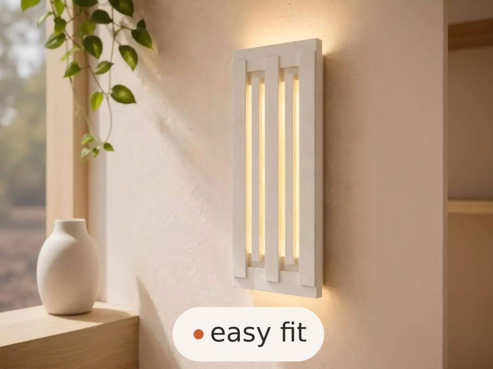 Wall Light | Nero Bauhaus Rectangular Plaster Wall Sconce | Soft Glow Uplighter | Paintable | LED Included | Easy Fit | Handmade UK