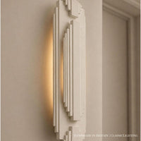 Wall Light | Manhattan Art Deco Plaster Wall Sconce | Skyscraper Stepped Uplighter | Paintable | LED Included | Easy Fit | Handmade UK