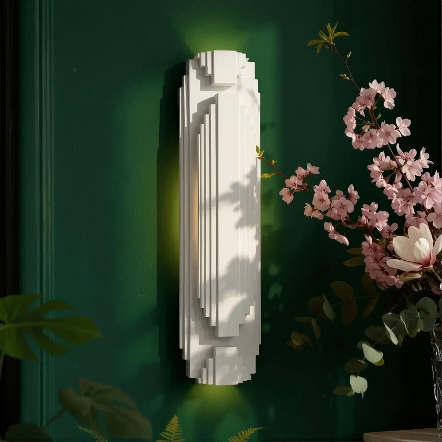 Handmade Wall Light | Multicolour Battery LED or Mains | Curved Art Deco Sconce, 14.5 in | Easy Install — Streamline Moderne — photograph 1