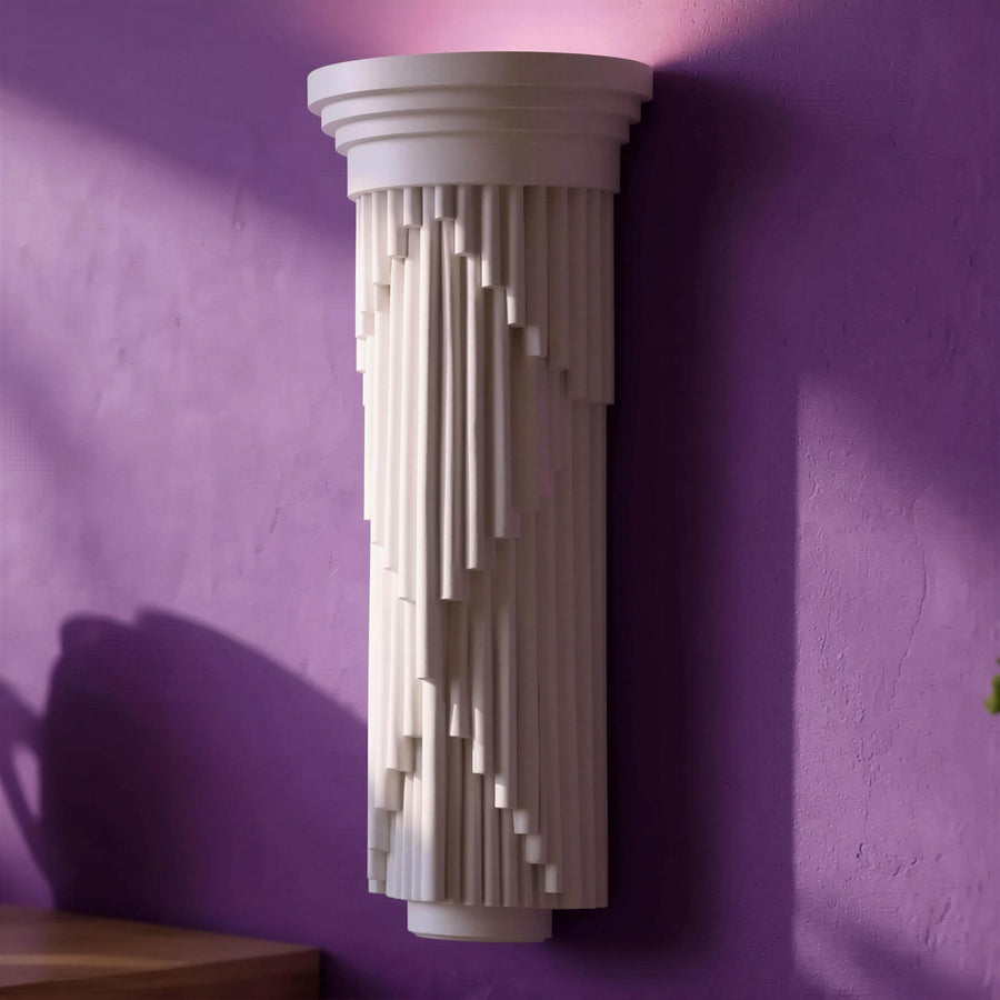 Handmade Wall Light | Multicolour Battery LED or Mains | Ribbed Art Deco Sconce, 12 × 5 in | Easy Install — Fluted — photograph 1