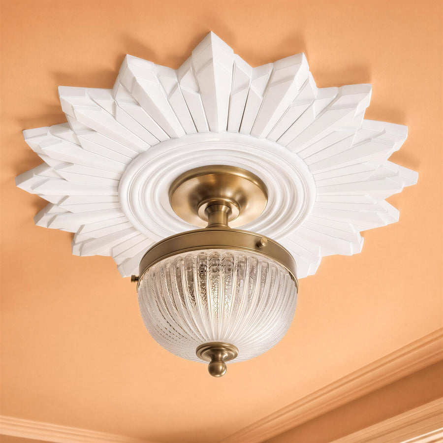 Ceiling Rose | Art Deco Retro Medallion , 15 in | Handmade — Sunburst — photograph 1