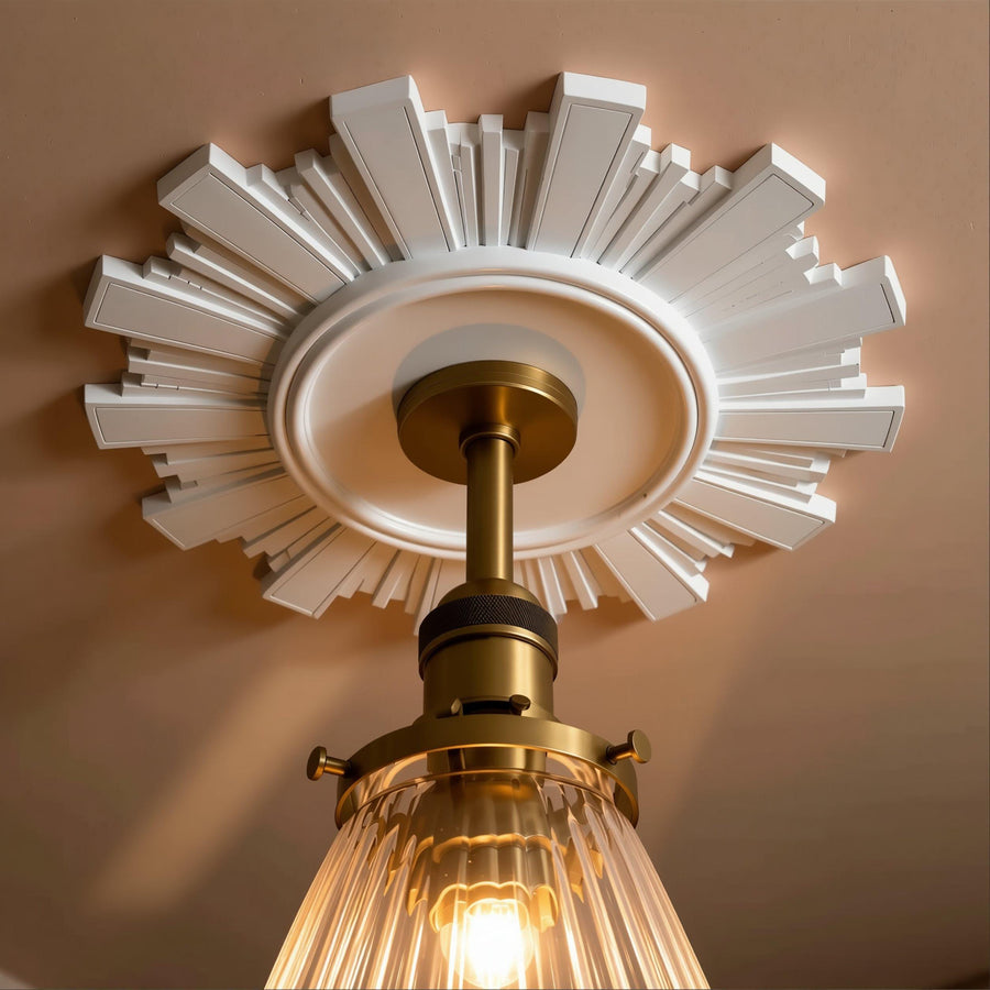 Ceiling Rose | Art Deco Geometric Medallion, 9.8 in | Handmade — Aurora — photograph 1