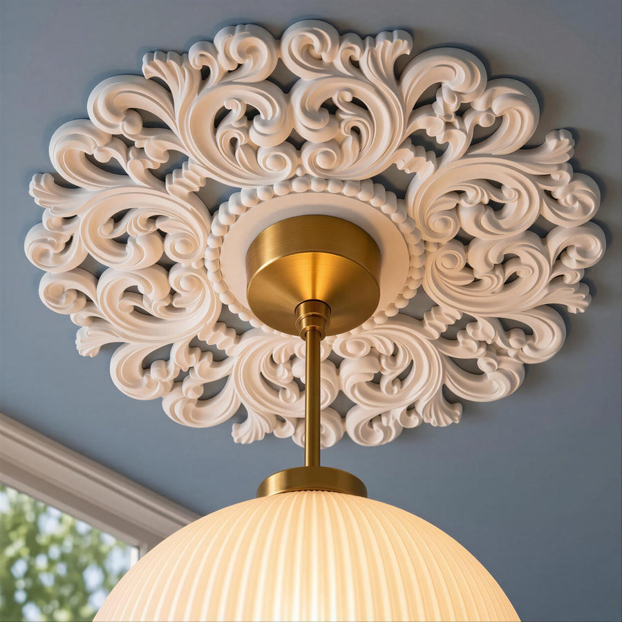 Ceiling Rose | Regency Victorian Medallion, 9.5 in | Handmade — Crown — photograph 1