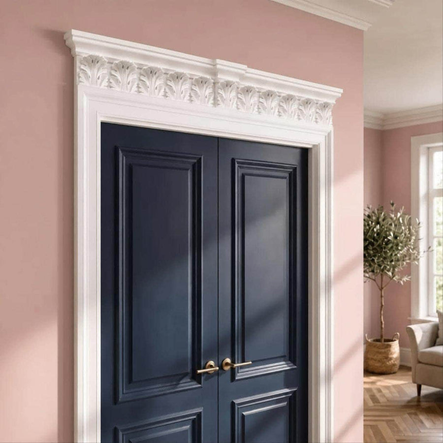 Acanthus Overdoor Pediment | Paintable, 35 in Standard Door | Handmade — photograph 1