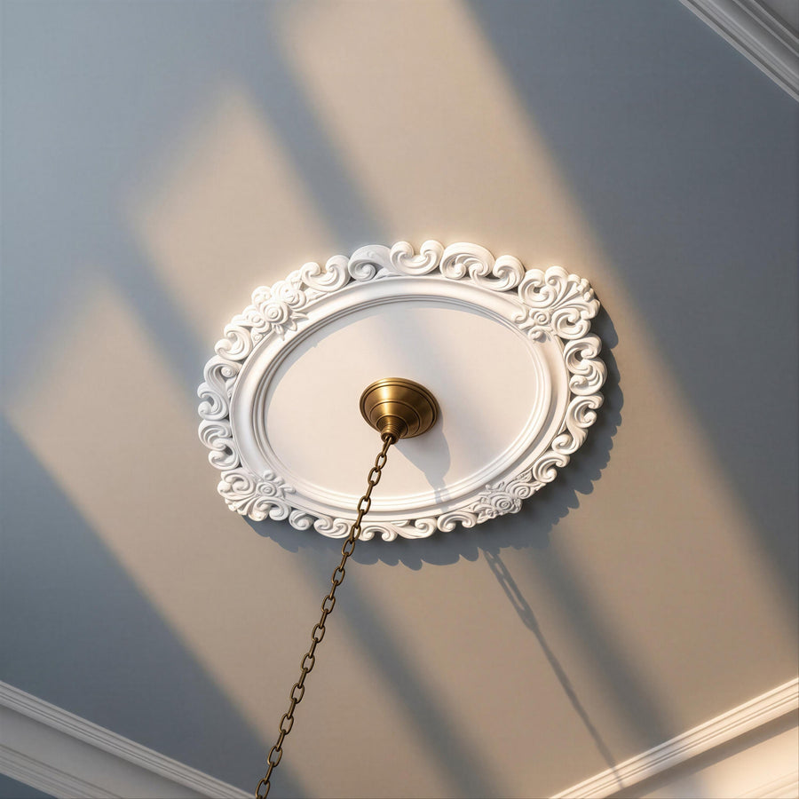 Ceiling Rose | Classical Elongated Medallion, 12 × 9.5 in | Handmade — Regency — photograph 1