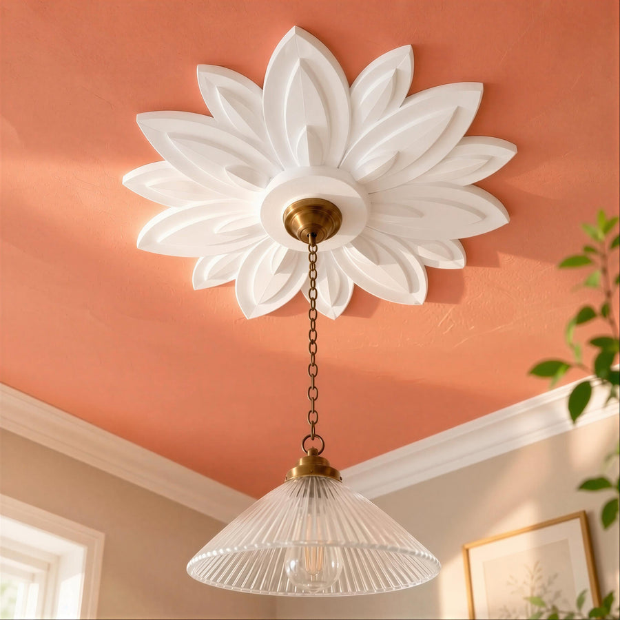 Ceiling Rose | Art Nouveau Botanical Medallion, 15 in | Handmade — Lotus — photograph 1