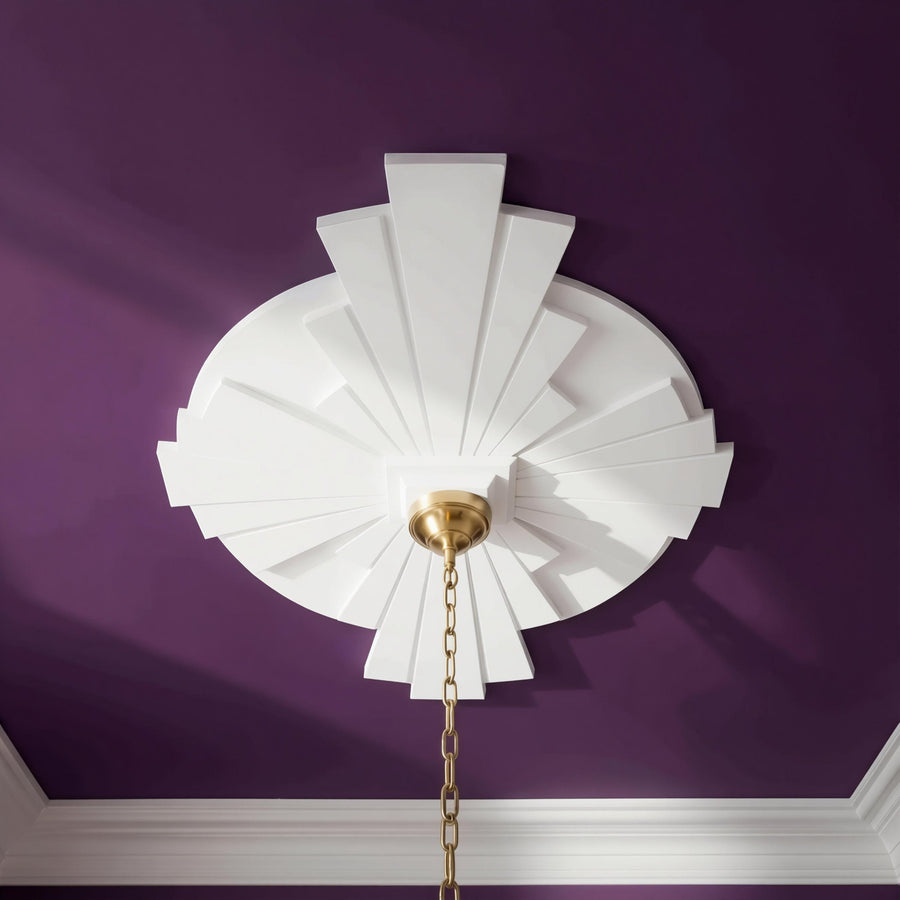 Ceiling Rose | Elongated Art Deco Medallions, 14 in | Handmade — Astoria — photograph 1