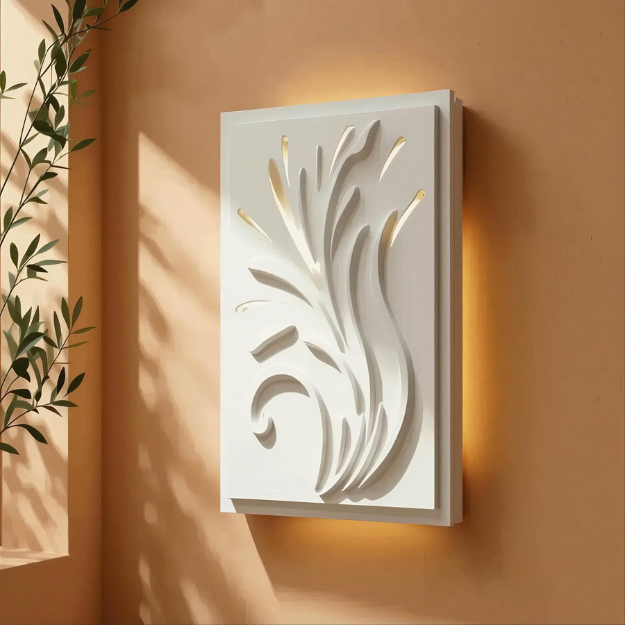 Handmade Wall Light | Multicolour Battery LED or Mains | Vintage Textured Sconce, 11 × 8 in | Easy Install — Feather — photograph 1